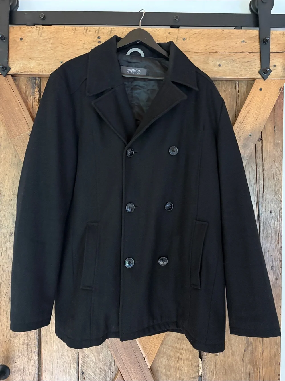 Kenneth Cole Reaction Men’s Size Large Black Pea Coat - Picture 1 of 8